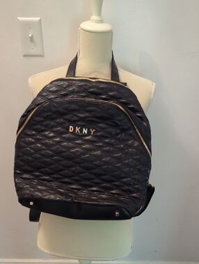 DKNY Black Quilted Backpack with Gold Accents